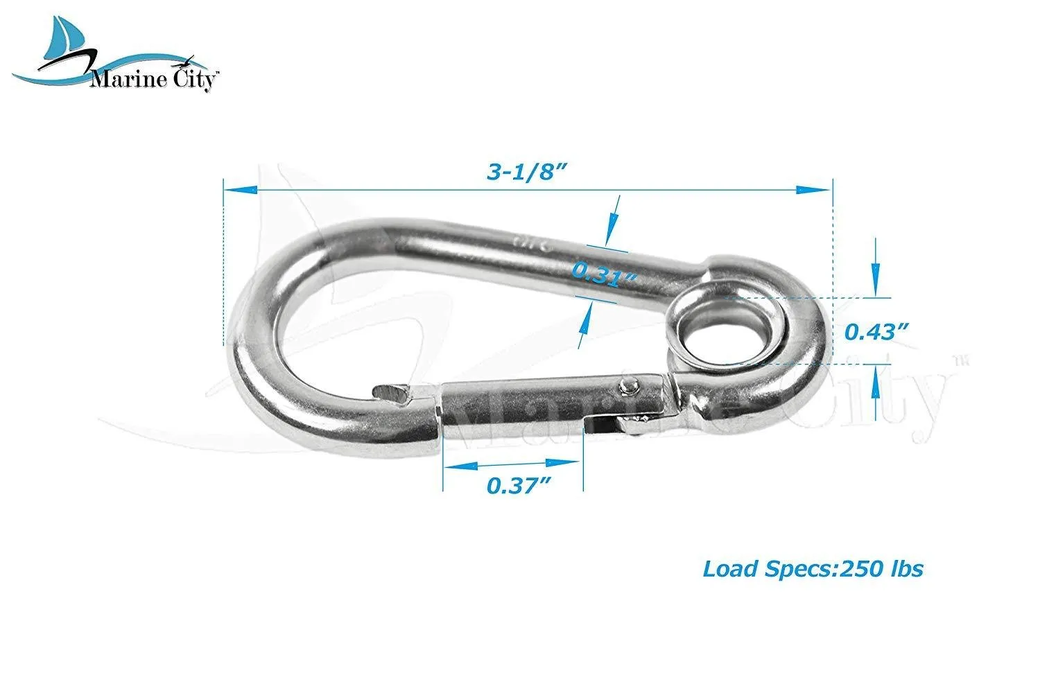 Marine City 316 Stainless-Steel 3-1/8” Carabiners/Clip Snap Hook with Ring for Climbing, Fishing, Hiking … (4pcs)