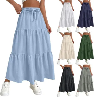Maxi Skirts for Women 2025 Fashion Boho Long Skirt Summer Beach Swing Ruffle Tiered A-Line Pleated Elastic Waist