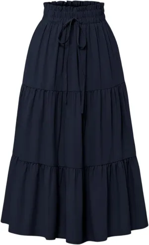Maxi Skirts for Women 2025 Summer Bohemian High Waisted Long Skirts Flowy Beach Boho Floral Tiered Midi Skirt