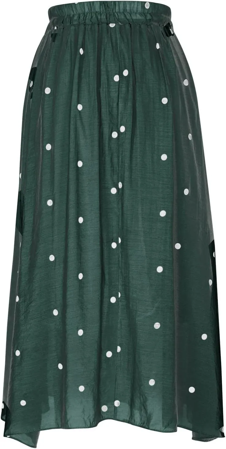 Maxi Skirts for Women Elegant Polka Dot Floral Boho Skirt Cotton Linen A-Line Swing Pleated Midi Long Skirt