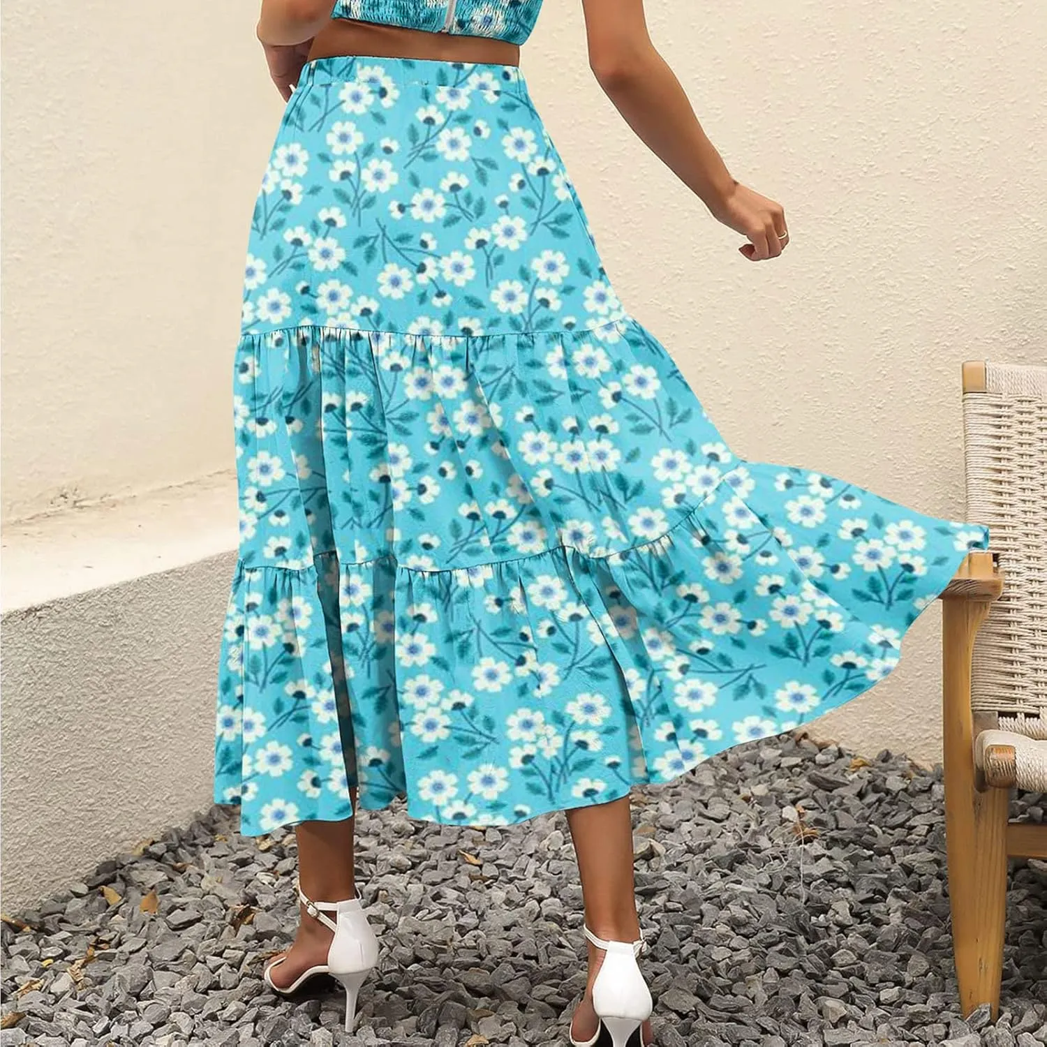 Maxi Skirts for Women Pleated Long Midi Skirt with Pockets Casual Summer High Waisted Flowy Trendy Boho A Line Skirts