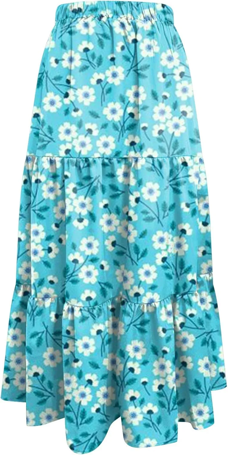 Maxi Skirts for Women Pleated Long Midi Skirt with Pockets Casual Summer High Waisted Flowy Trendy Boho A Line Skirts