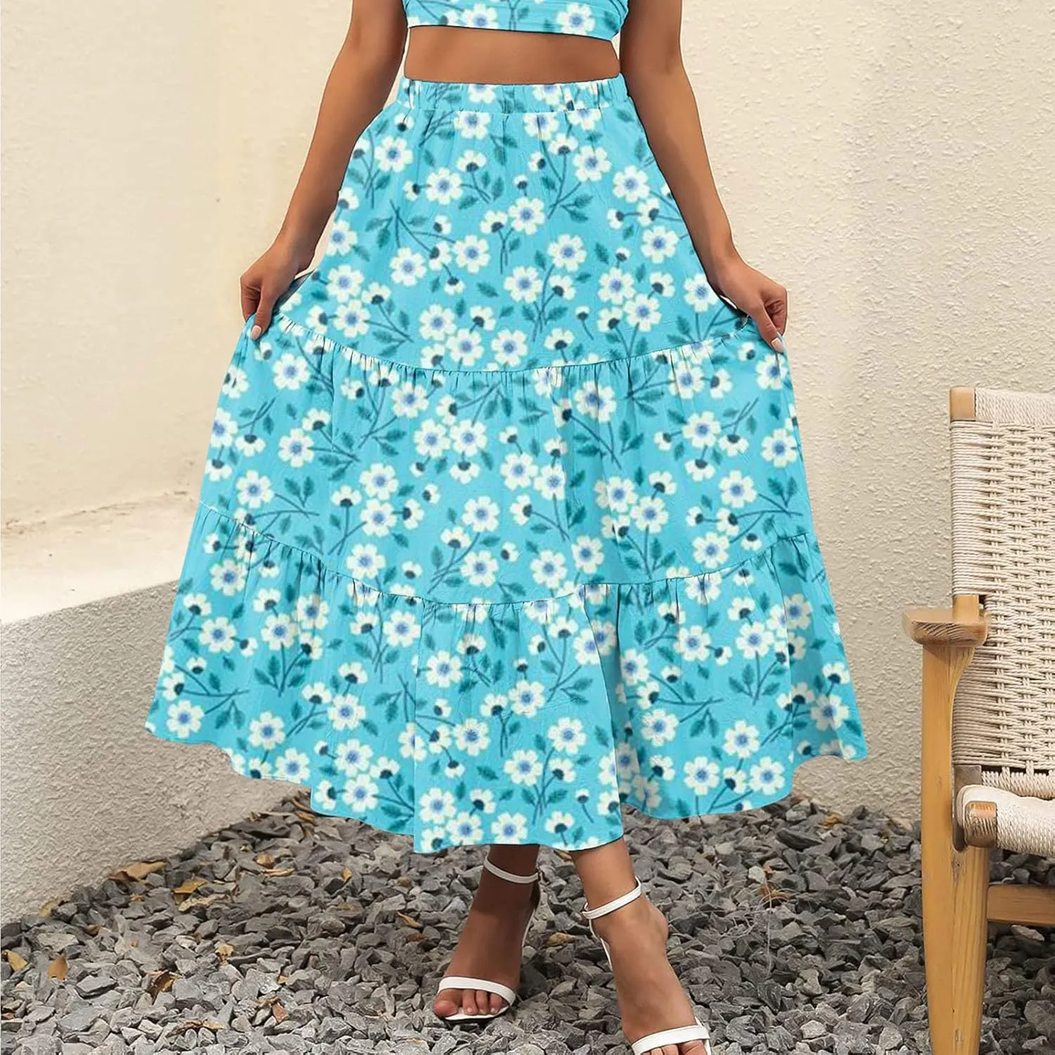 Maxi Skirts for Women Pleated Long Midi Skirt with Pockets Casual Summer High Waisted Flowy Trendy Boho A Line Skirts