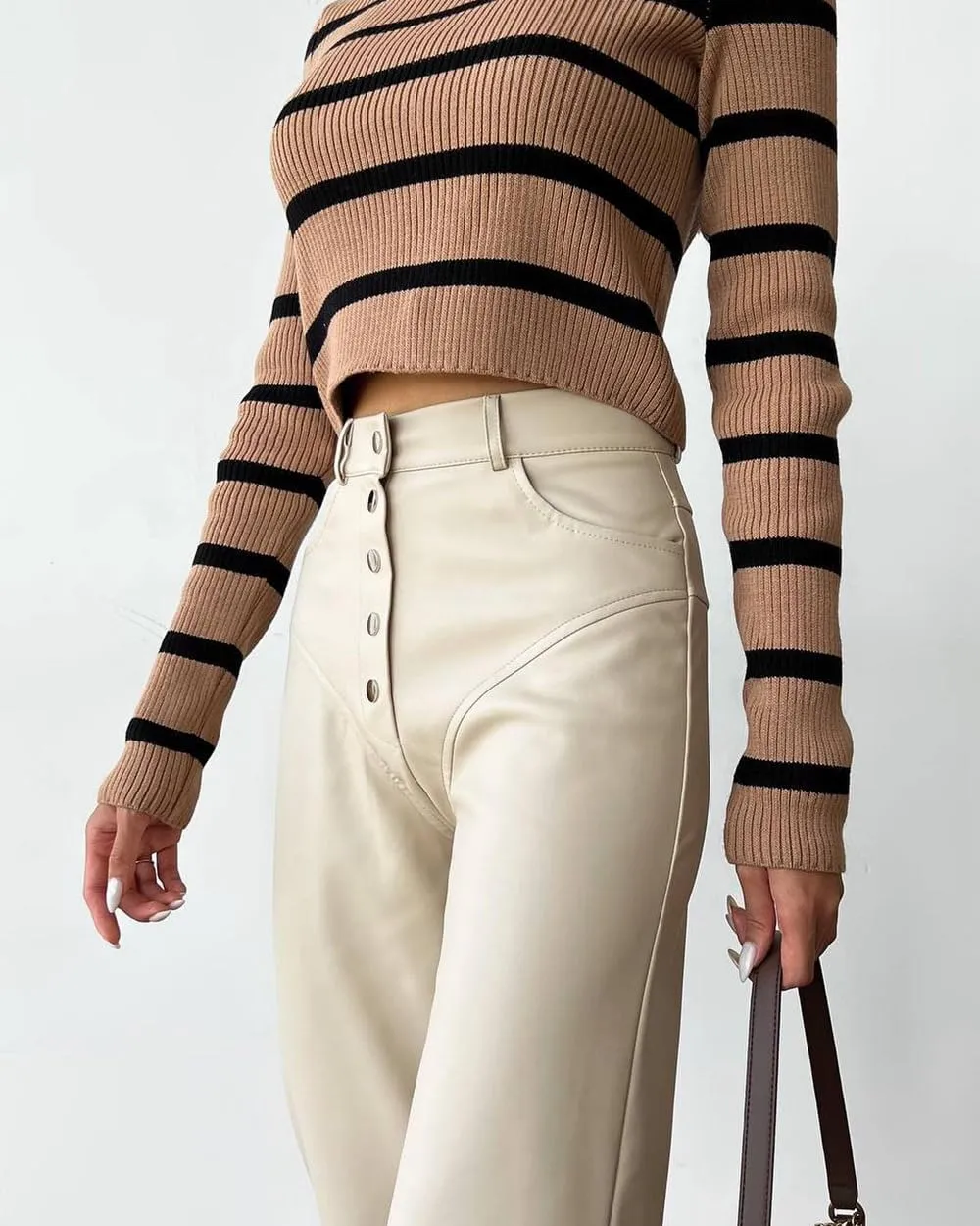 Melliflo Women's High Waist Leather Pants Loose Straight Leg Button Pants Casual PU Trousers