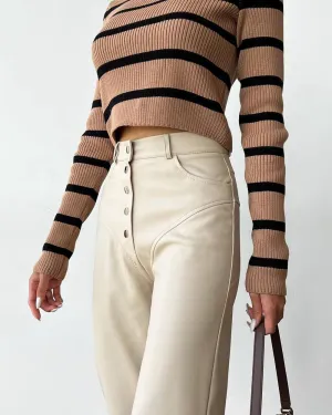 Melliflo Women's High Waist Leather Pants Loose Straight Leg Button Pants Casual PU Trousers