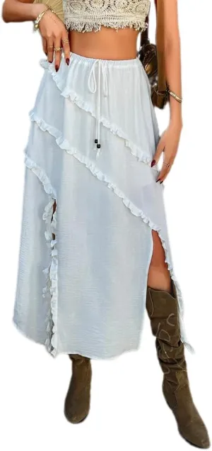 Melliflo Women's Summer Mini Skirts High Waisted Pleated Slit Long Skirt Casual Beach Vacation Skirts