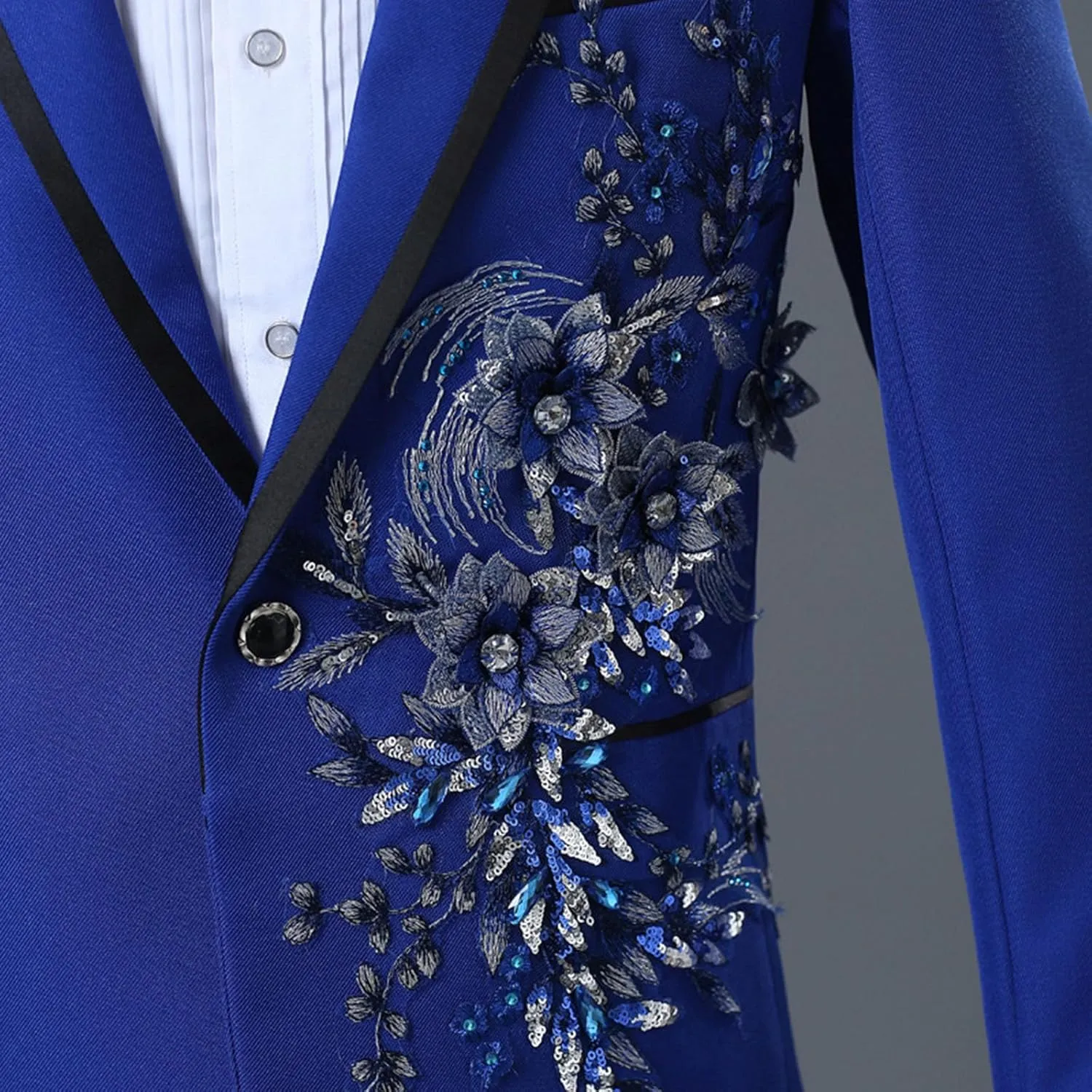 Mens 2 Pieces Luxury Applique Suits 1 Button Print Dinner Tuxedo Jacket Prom Wedding Elegant Blazer Dress Suit