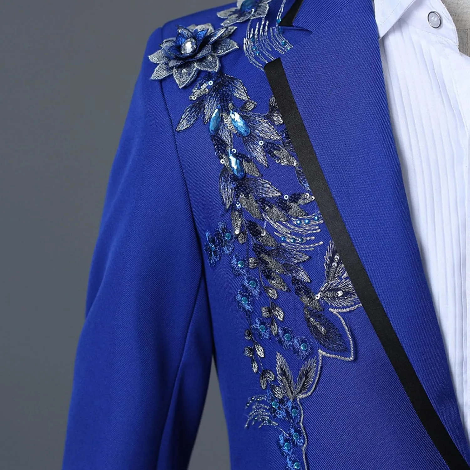 Mens 2 Pieces Luxury Applique Suits 1 Button Print Dinner Tuxedo Jacket Prom Wedding Elegant Blazer Dress Suit