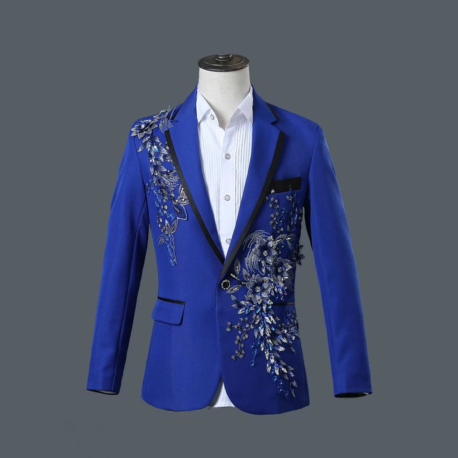 Mens 2 Pieces Luxury Applique Suits 1 Button Print Dinner Tuxedo Jacket Prom Wedding Elegant Blazer Dress Suit