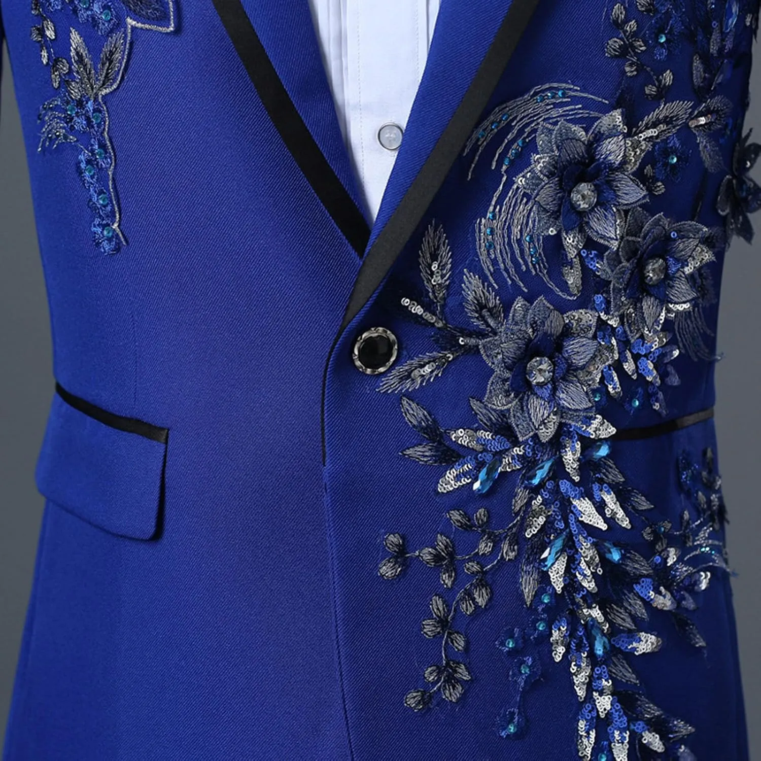 Mens 2 Pieces Luxury Applique Suits 1 Button Print Dinner Tuxedo Jacket Prom Wedding Elegant Blazer Dress Suit