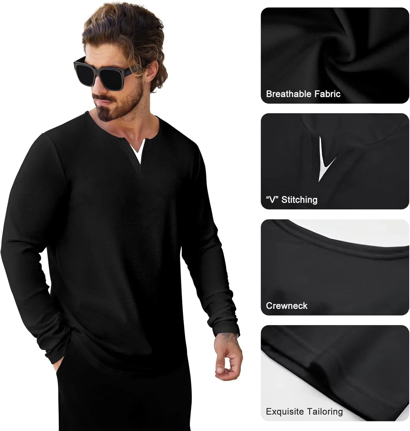 Mens 3 Pack T Shirts Casual Fashion Longline V-Neck Shirt Tee