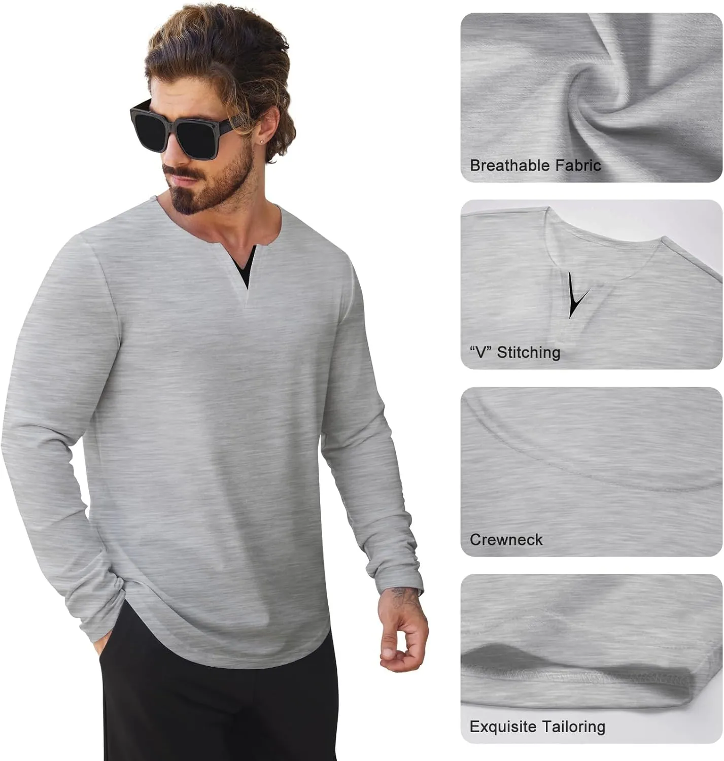 Mens 3 Pack T Shirts Casual Fashion Longline V-Neck Shirt Tee