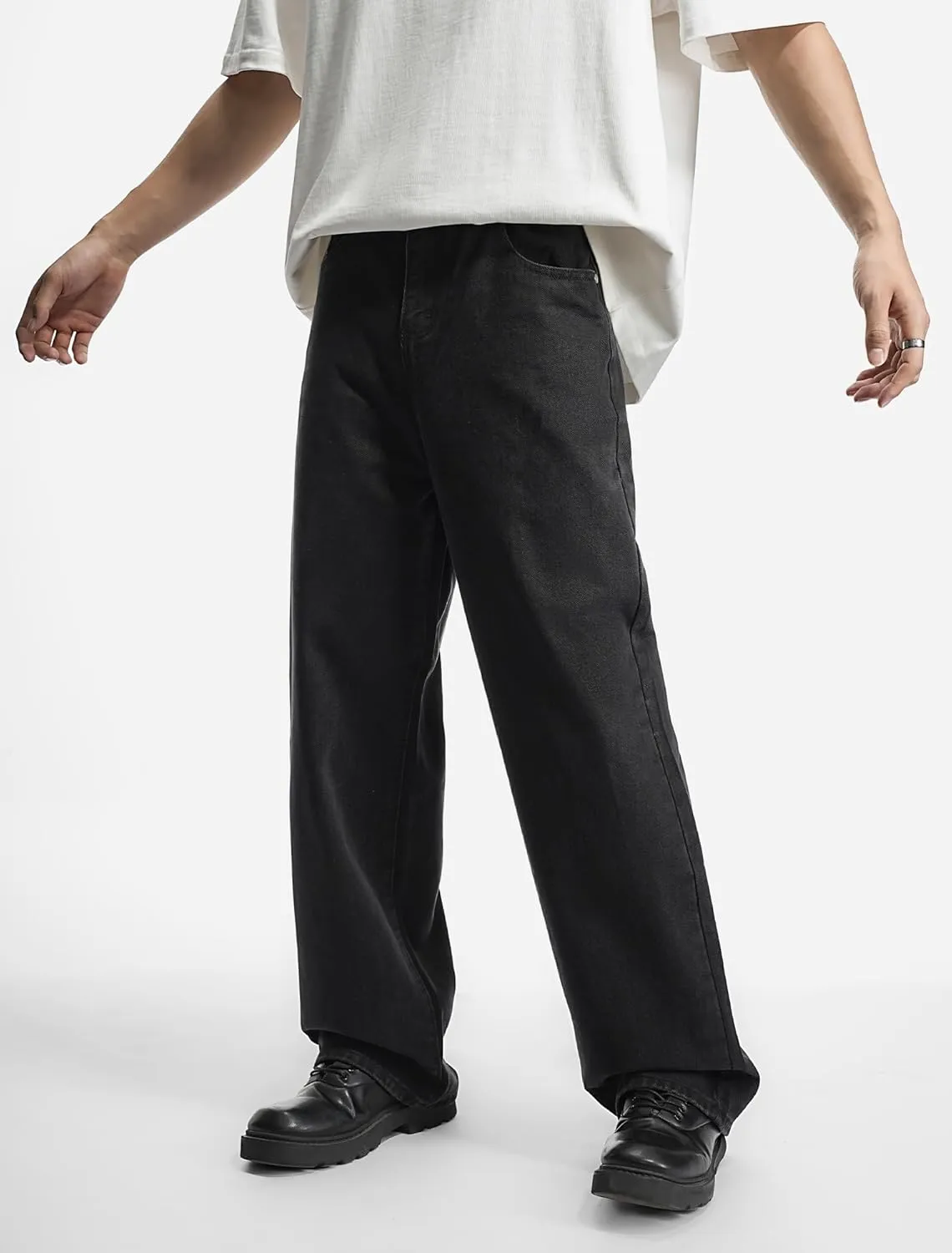 Mens Baggy Hip Hop Jeans Wide Leg Streetwear Jeans Loose Fit Y2K Skater Denim Pants