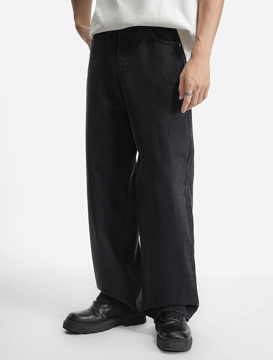 Mens Baggy Hip Hop Jeans Wide Leg Streetwear Jeans Loose Fit Y2K Skater Denim Pants