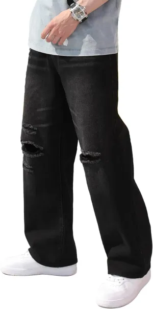 Men's Baggy Ripped Jeans Wide Leg Hip Hop Jeans Loose Fit Denim Pants Y2k Streetwear