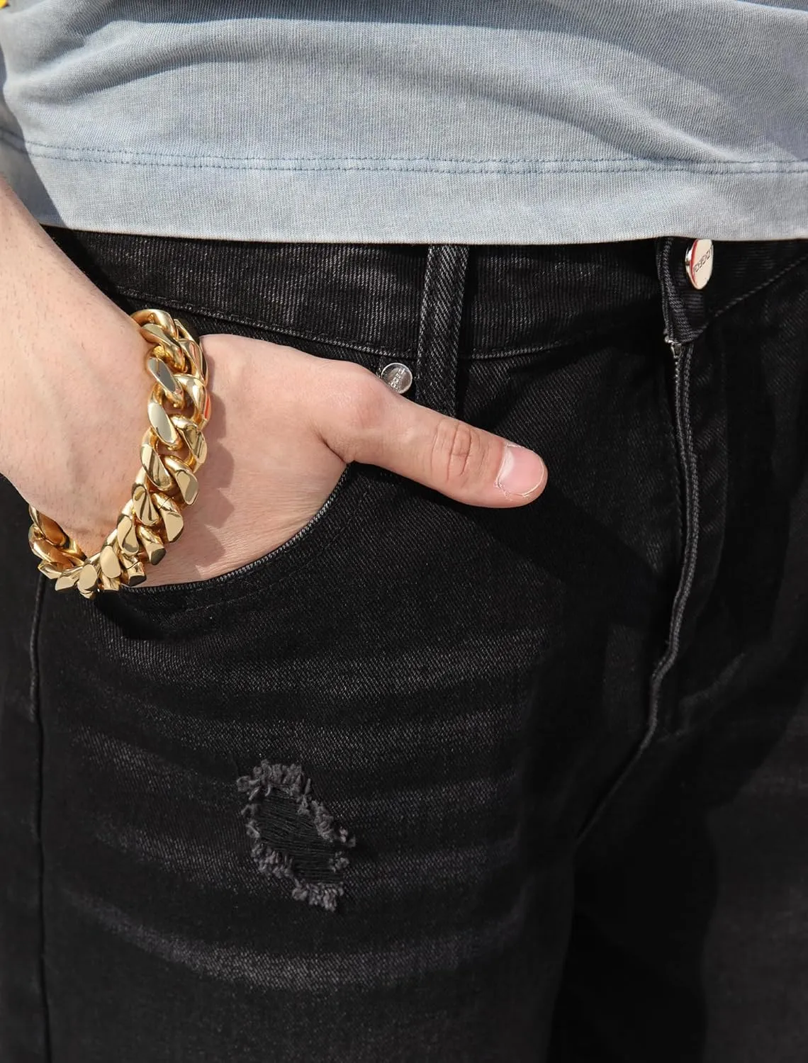Men's Baggy Ripped Jeans Wide Leg Hip Hop Jeans Loose Fit Denim Pants Y2k Streetwear