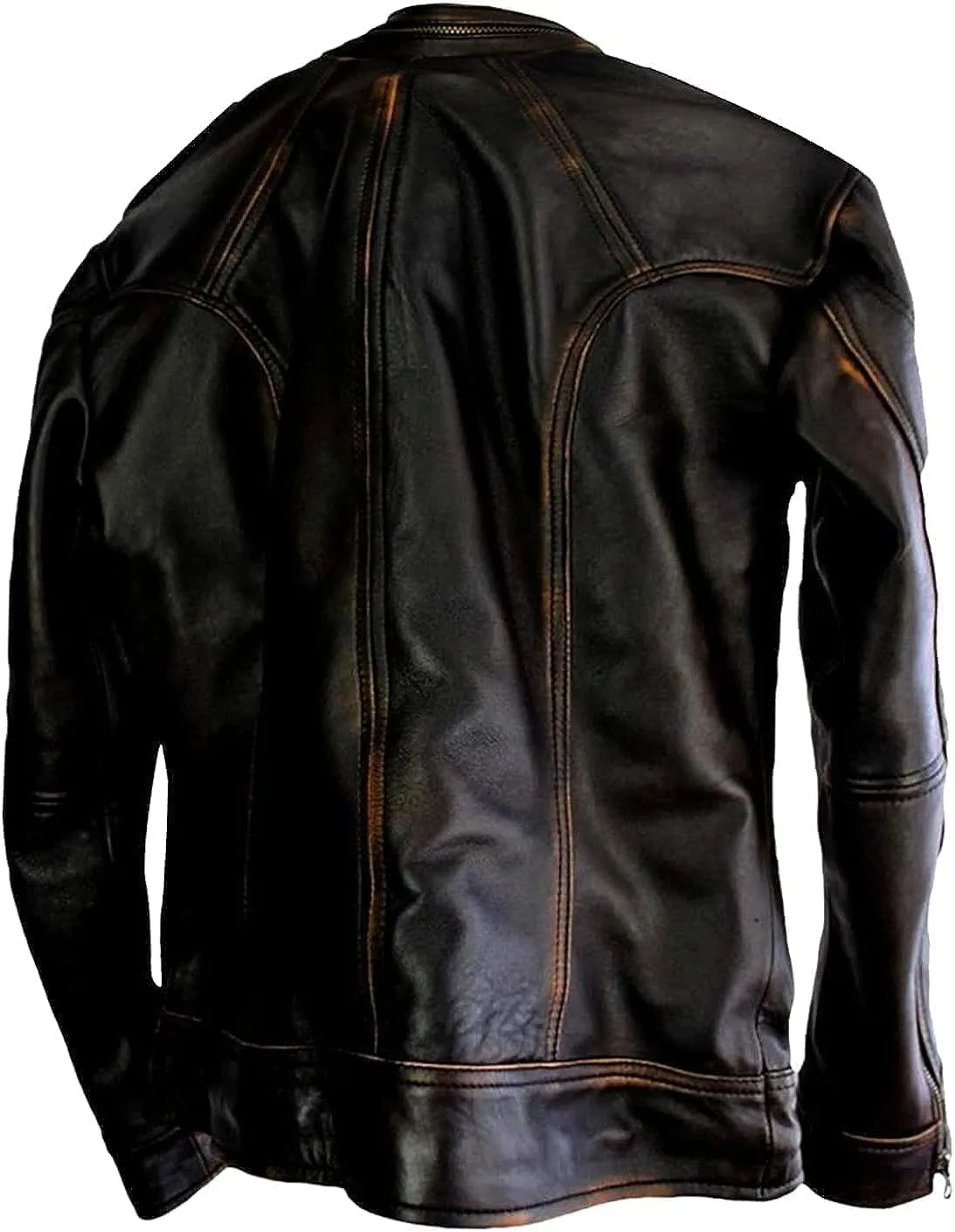 Men's Cafe Racer Genuine Leather Jacket - Distressed Retro Vintage Motorcycle Leather Jacket