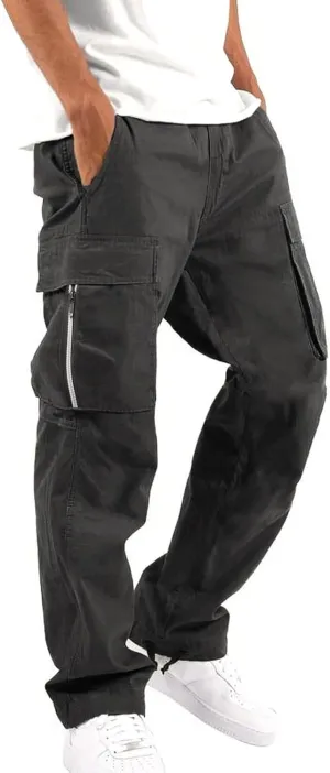 Men's Cargo Jogger Sweatpants Hat Multi Woven Pocket Foot Rope Solid Pants Street Cargo Men's Cargo Pants with