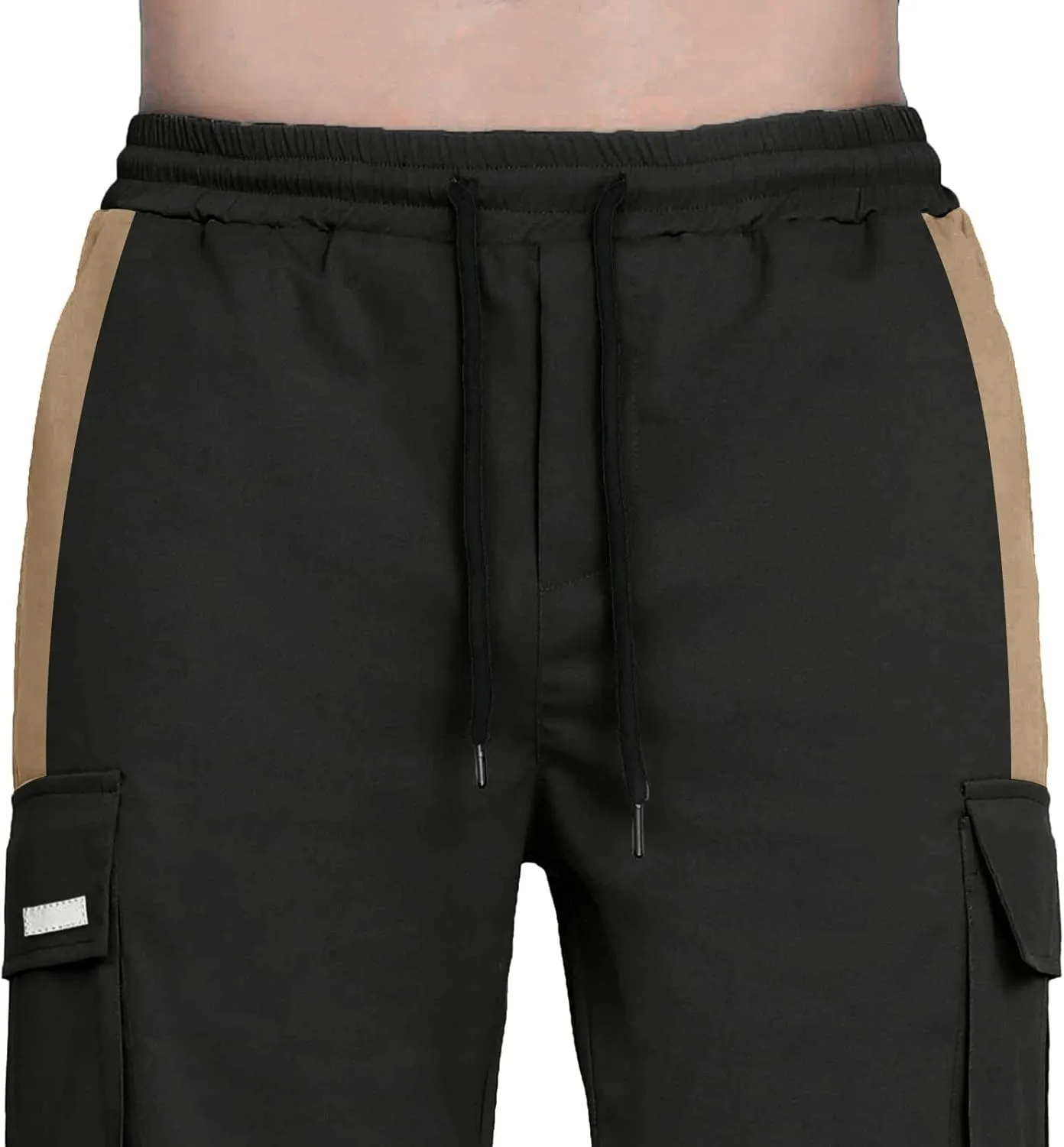 Mens Casual Cargo Pants Stretch Elastic Waist Drawstring Joggers Pants Tapered Sweatpants for Men Multi Pockets