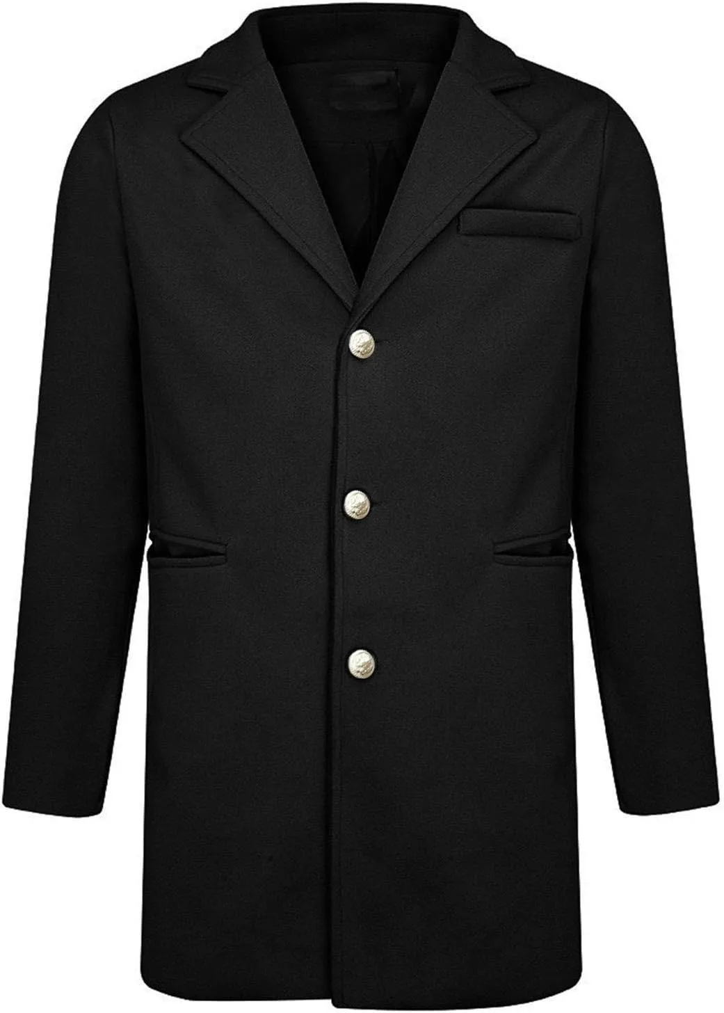 Men's Casual Color Block Trench Coat Slim Fit Notched Collar Long Jacket Overcoat Single Breasted Peacoat wih Pocket