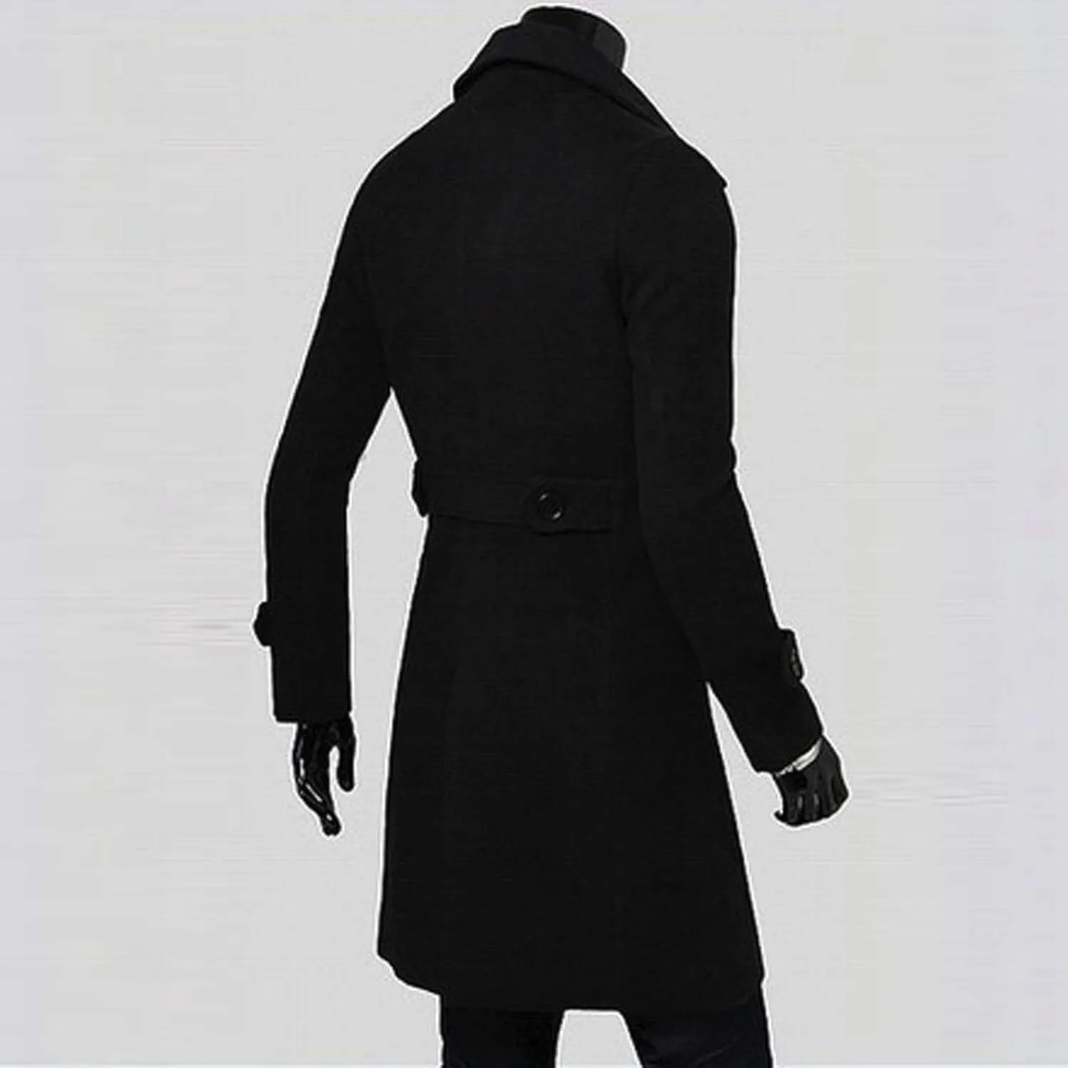 Men's Classic Wool Blend Pea Coat Double Breasted Mid Long Trench Coat Winter Slim Fit Business Pea Jacket Overcoat