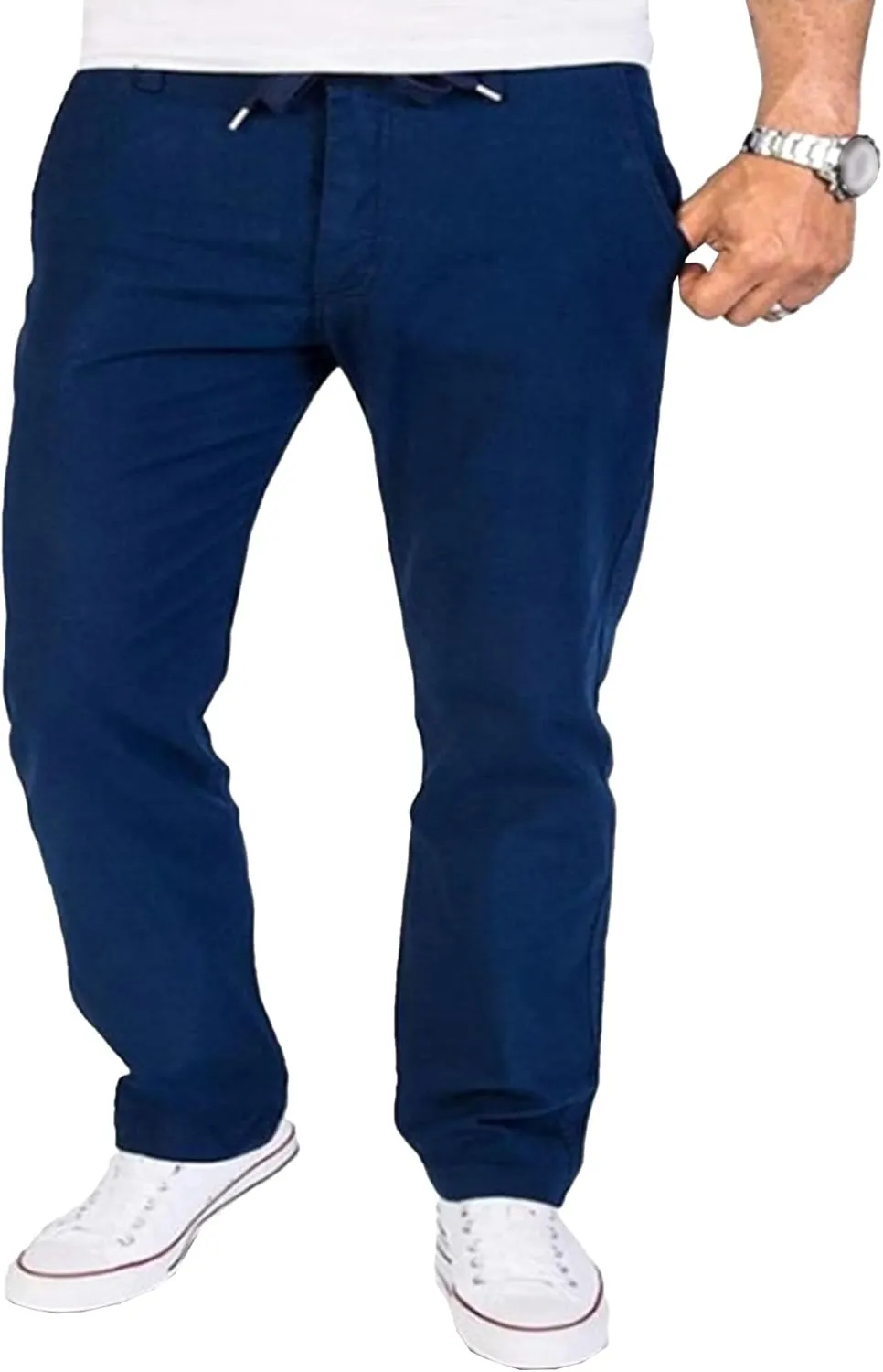 Men's Cotton Linen Baggy Hiking Pants Casual Solid Drawstring Trousers Straight Leg Summer Outdoor Pants