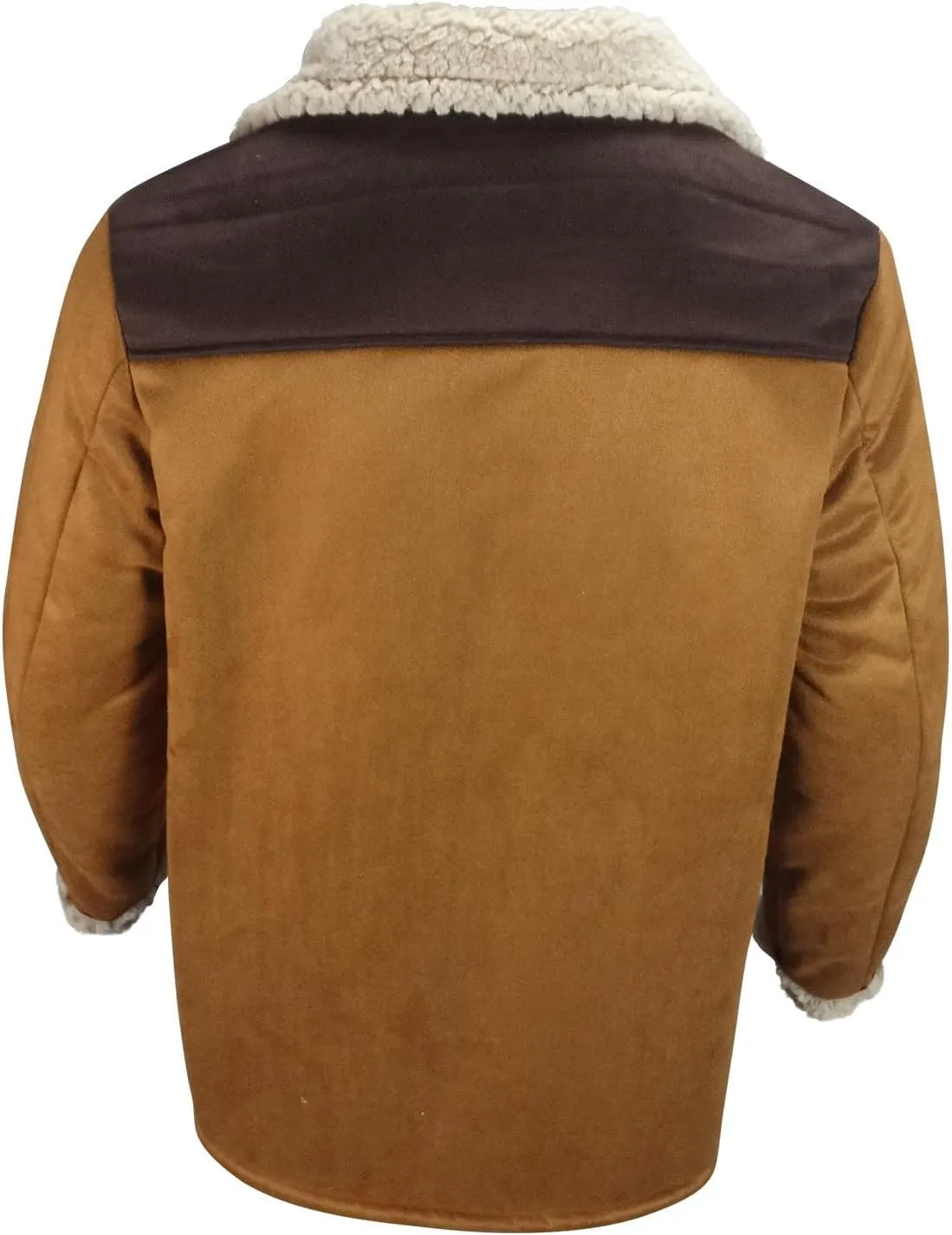 Men's Faux Shearling Sherpa Lined Overcoat Retro Faux Suede Trench Coat Notched Collar Pea Coat Button Down Outerwear
