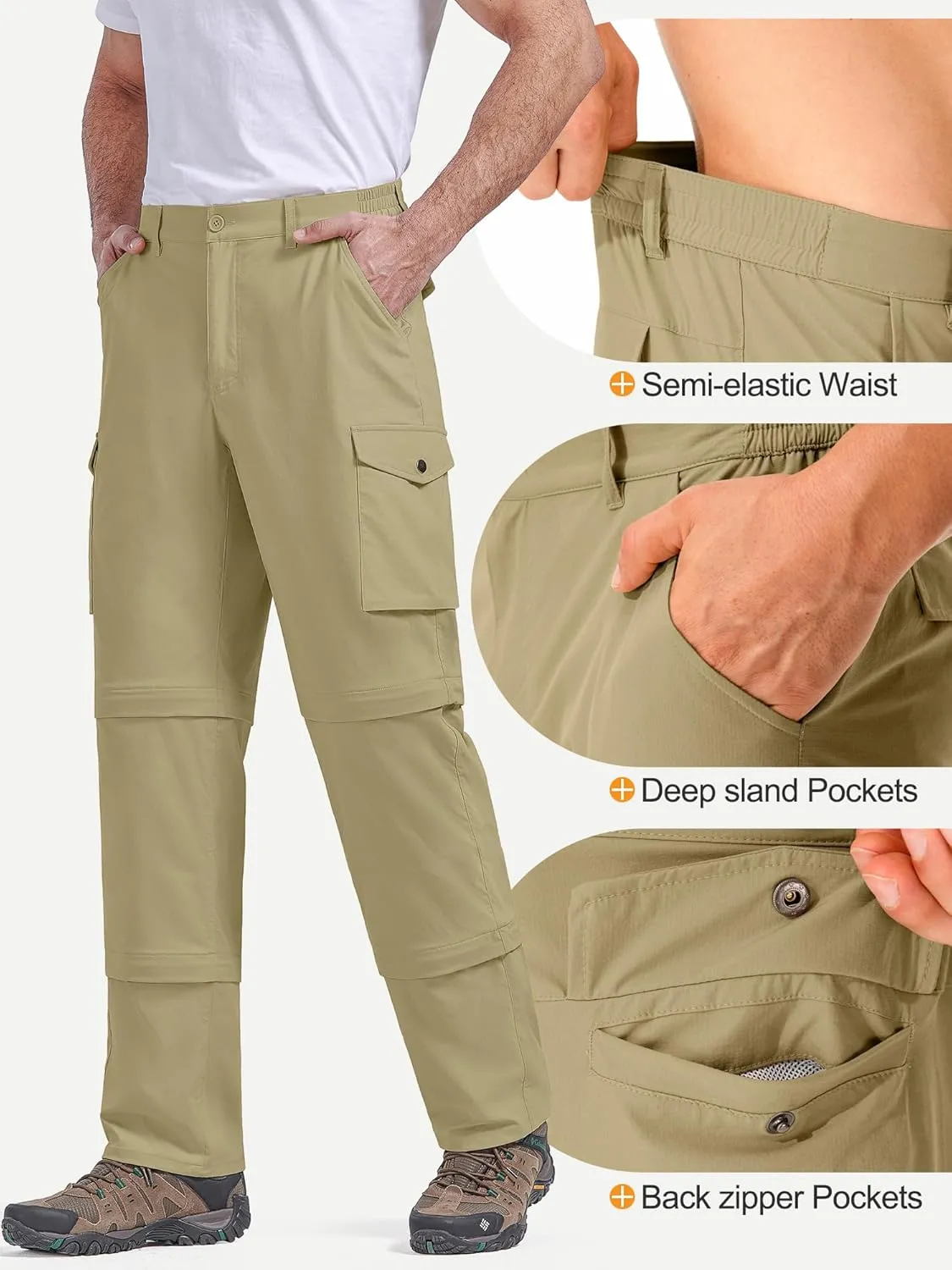 Mens Hiking Pants Convertible Quick-Dry-Stretch-Lightweight Zip-Off Outdoor Waterproof Safari Scouts Fishing Pants