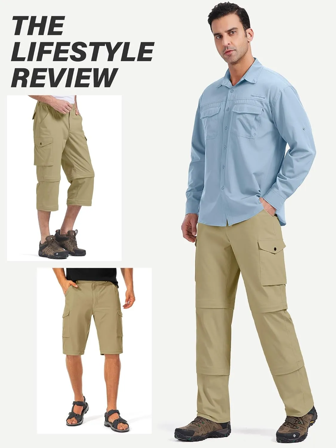 Mens Hiking Pants Convertible Quick-Dry-Stretch-Lightweight Zip-Off Outdoor Waterproof Safari Scouts Fishing Pants