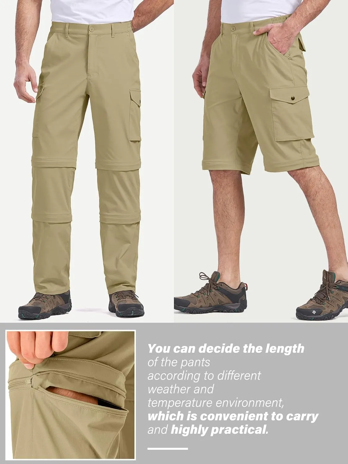 Mens Hiking Pants Convertible Quick-Dry-Stretch-Lightweight Zip-Off Outdoor Waterproof Safari Scouts Fishing Pants