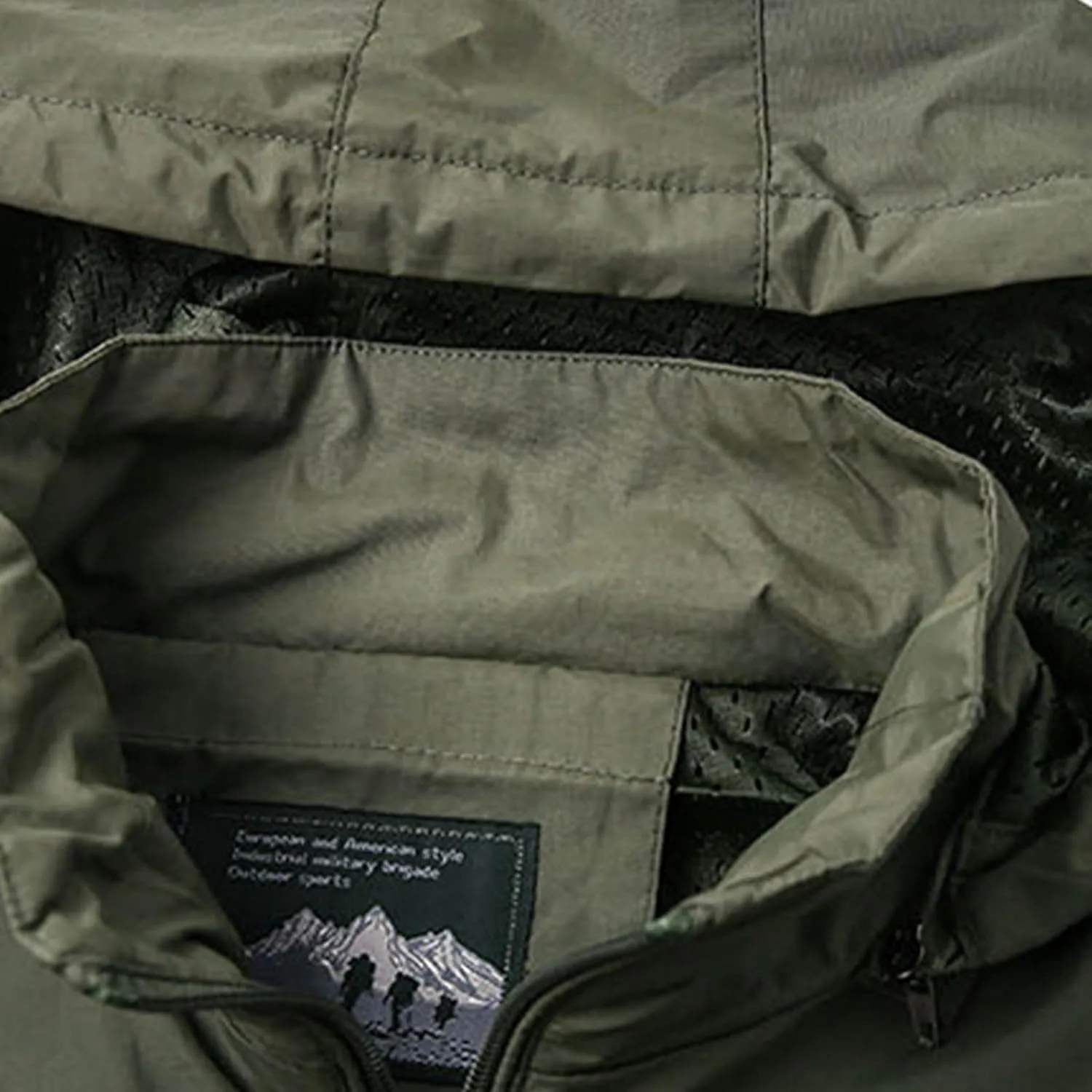 Mens Hooded Outdoor Jacket 2024 Fashion Winter Warm Trench Coat Long Sleeve Zipper Cargo Overcoat Multi Pocket