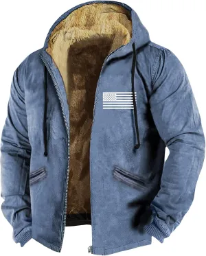 Men's Insulated Flannel Jacket Fleece Lined Plaid Coat Full Zip Up Hoodie Winter Outwear
