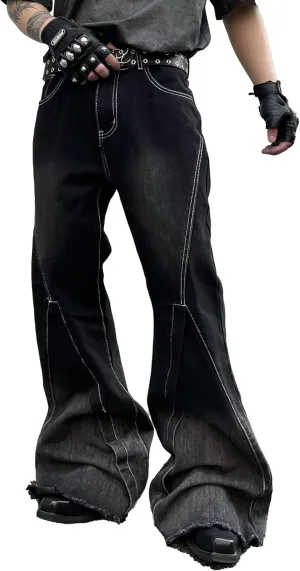 Mens Irregular Sutures Flared Jeans Bell Bottom Jeans Disco Pants 60s 70s Retro Trousers