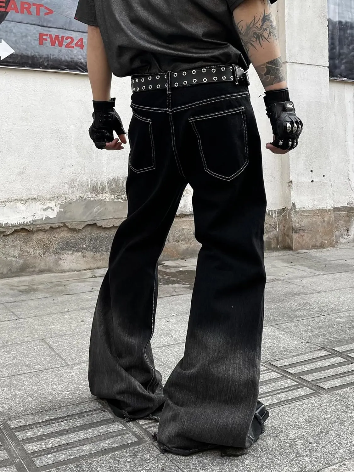 Mens Irregular Sutures Flared Jeans Bell Bottom Jeans Disco Pants 60s 70s Retro Trousers