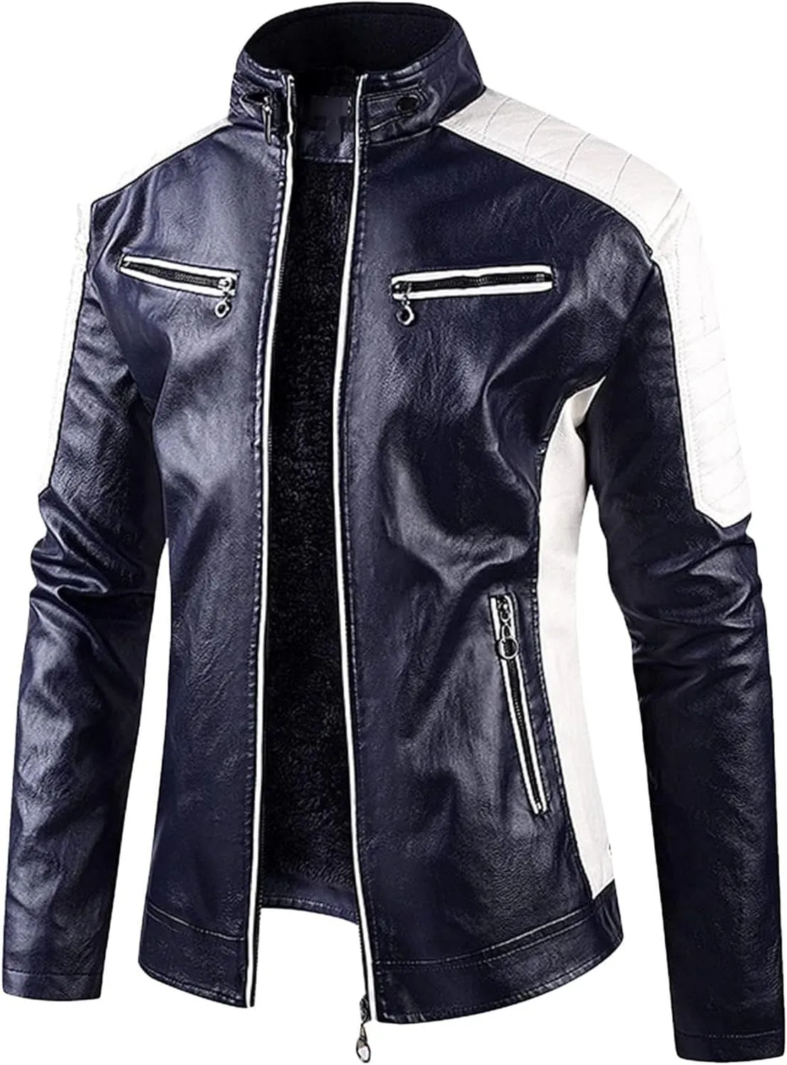 Mens Jacket Motorcycle Vintage Pu Stand Collar Coats Faux Leather Jackets Bomber Fashion Slim Fit Jacket Coat