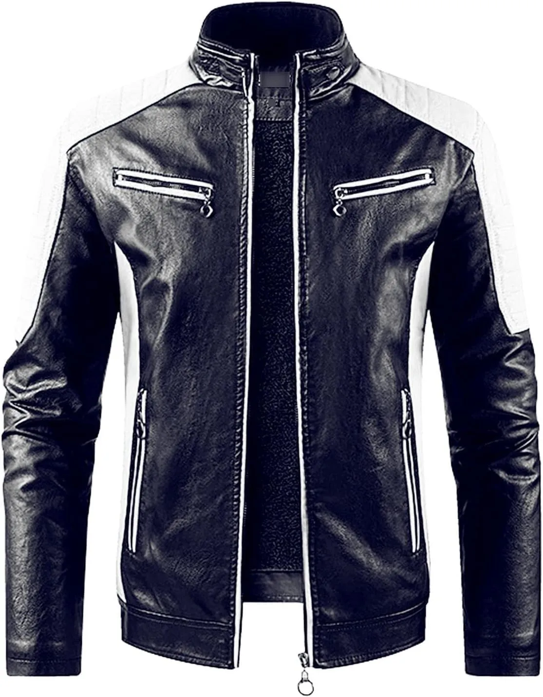Mens Jacket Motorcycle Vintage Pu Stand Collar Coats Faux Leather Jackets Bomber Fashion Slim Fit Jacket Coat