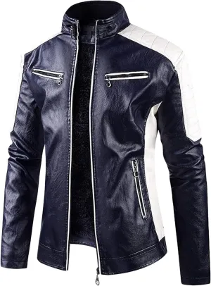 Mens Jacket Motorcycle Vintage Pu Stand Collar Coats Faux Leather Jackets Bomber Fashion Slim Fit Jacket Coat