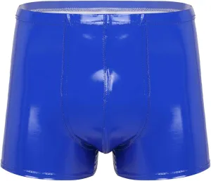 Men's Latex PVC Faux Leather Shiny Metallic Boxer Briefs Short Pants Solid Shorts Hot Pants