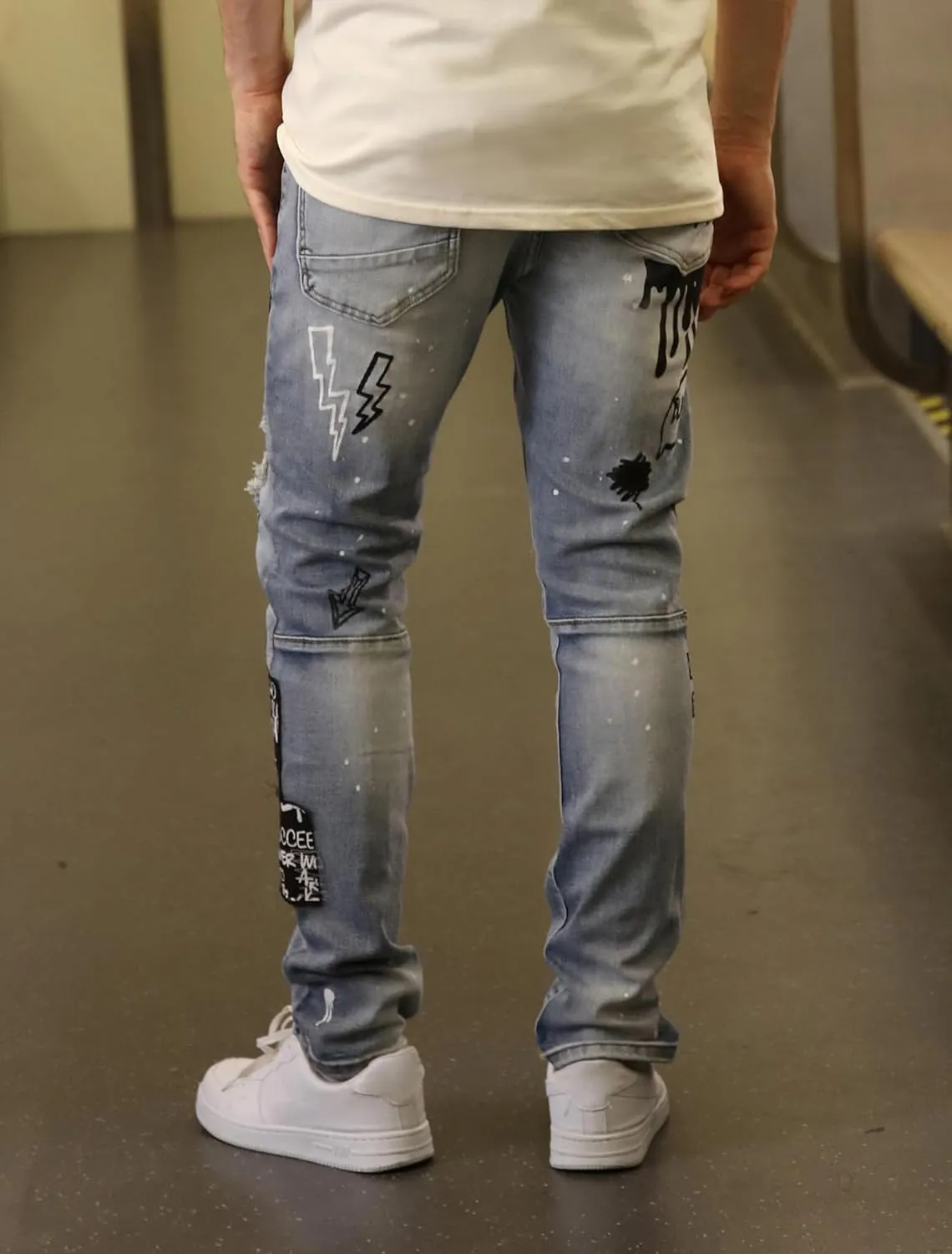Men's Slim Fit Jeans Skinny Stretch Ripped Jeans Streetwear Distressed Destoryed Denim Pants