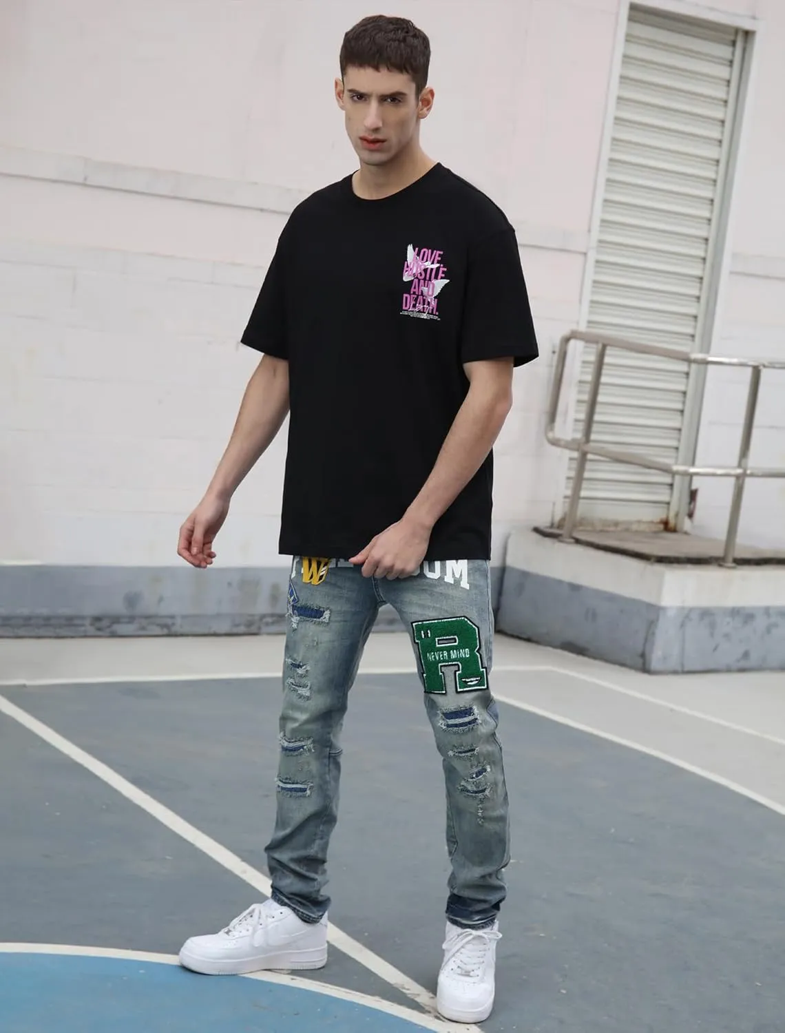 Men's Slim Fit Jeans Skinny Stretch Ripped Jeans Streetwear Distressed Destoryed Denim Pants