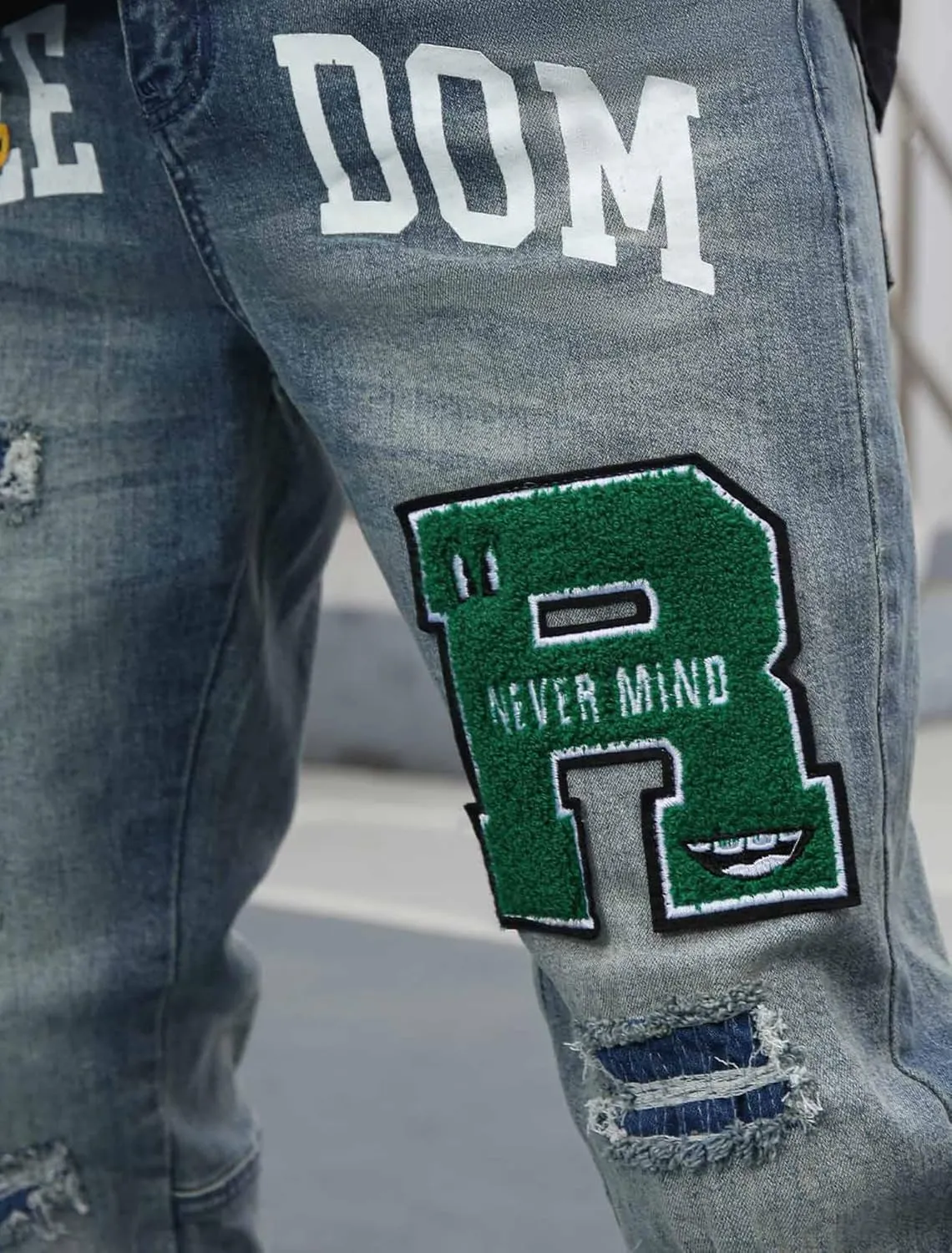 Men's Slim Fit Jeans Skinny Stretch Ripped Jeans Streetwear Distressed Destoryed Denim Pants
