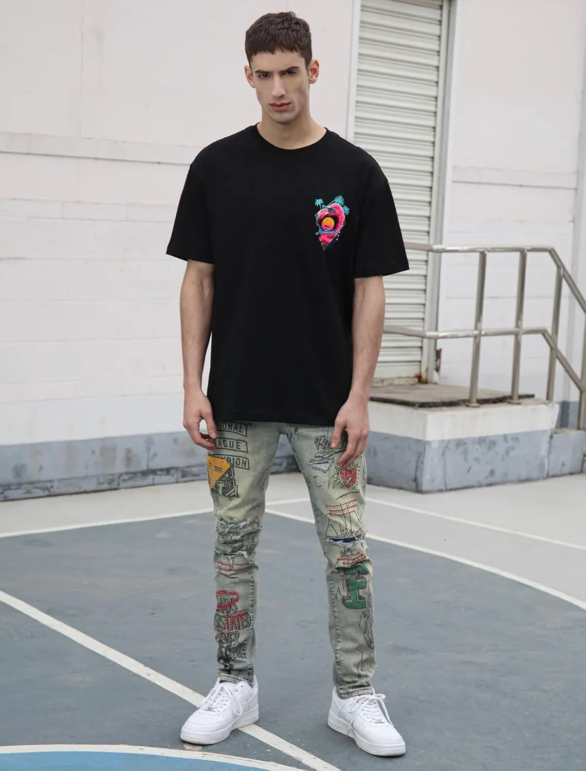 Men's Slim Fit Jeans Skinny Stretch Ripped Jeans Streetwear Distressed Destoryed Denim Pants