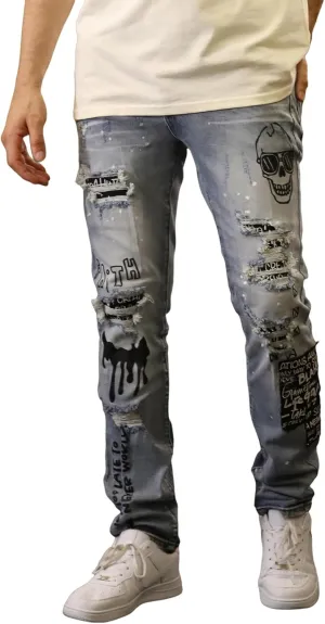 Men's Slim Fit Jeans Skinny Stretch Ripped Jeans Streetwear Distressed Destoryed Denim Pants