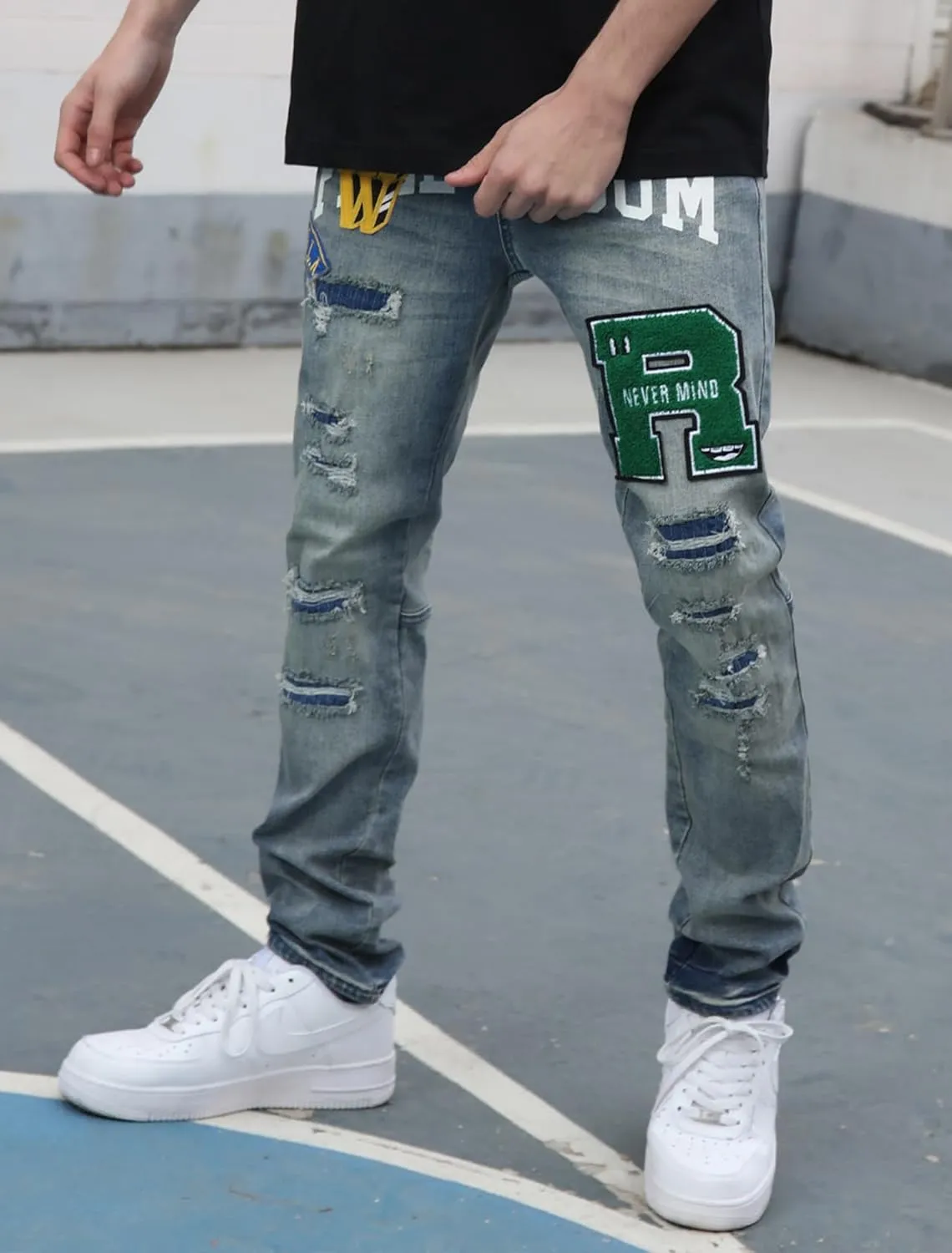 Men's Slim Fit Jeans Skinny Stretch Ripped Jeans Streetwear Distressed Destoryed Denim Pants
