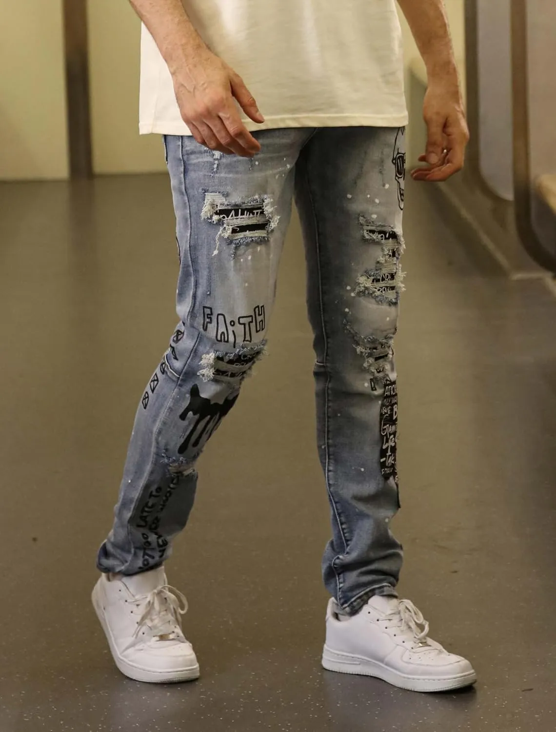 Men's Slim Fit Jeans Skinny Stretch Ripped Jeans Streetwear Distressed Destoryed Denim Pants