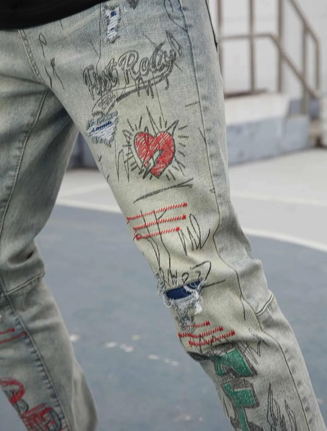 Men's Slim Fit Jeans Skinny Stretch Ripped Jeans Streetwear Distressed Destoryed Denim Pants