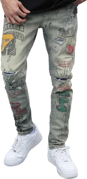 Men's Slim Fit Jeans Skinny Stretch Ripped Jeans Streetwear Distressed Destoryed Denim Pants