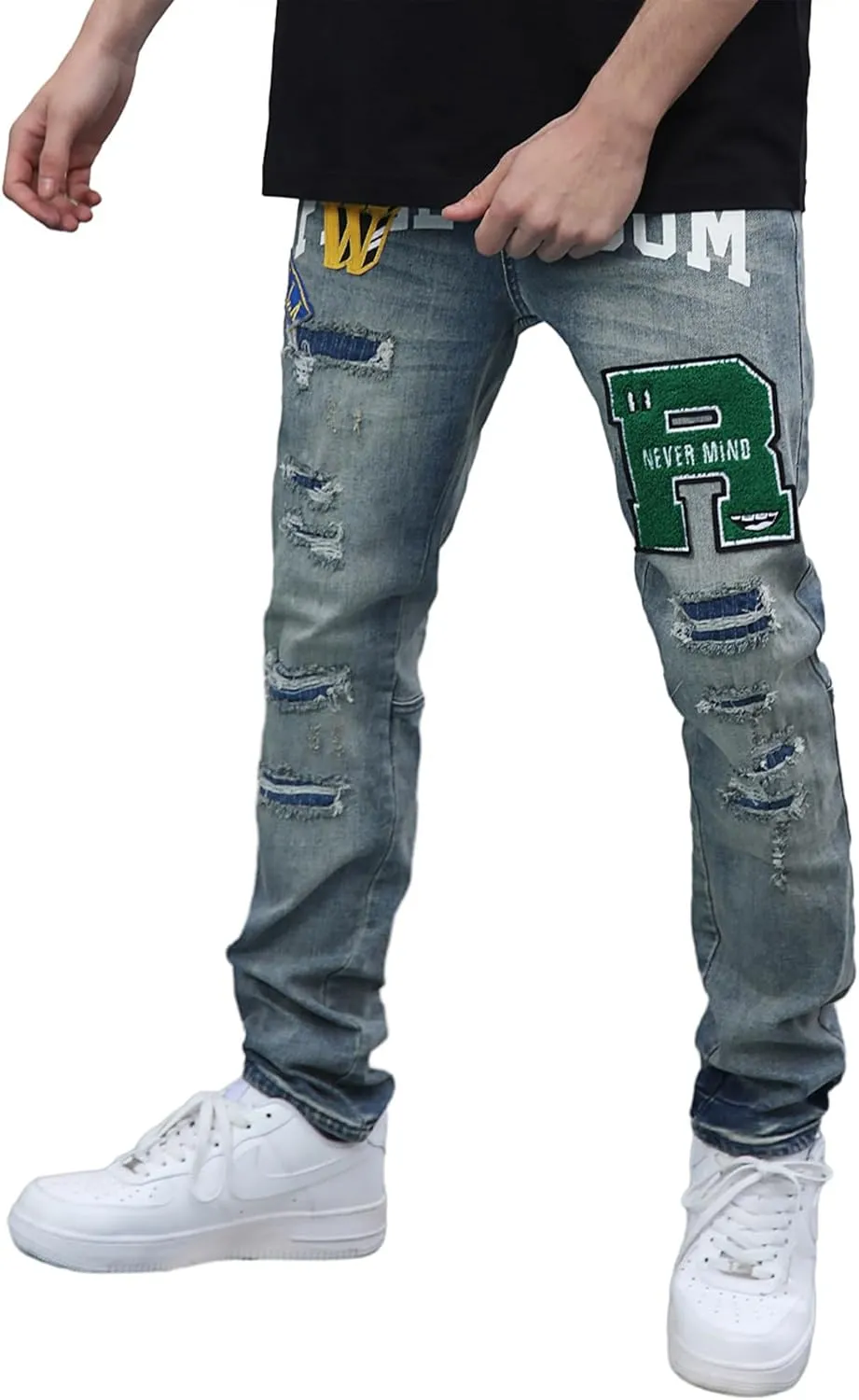 Men's Slim Fit Jeans Skinny Stretch Ripped Jeans Streetwear Distressed Destoryed Denim Pants