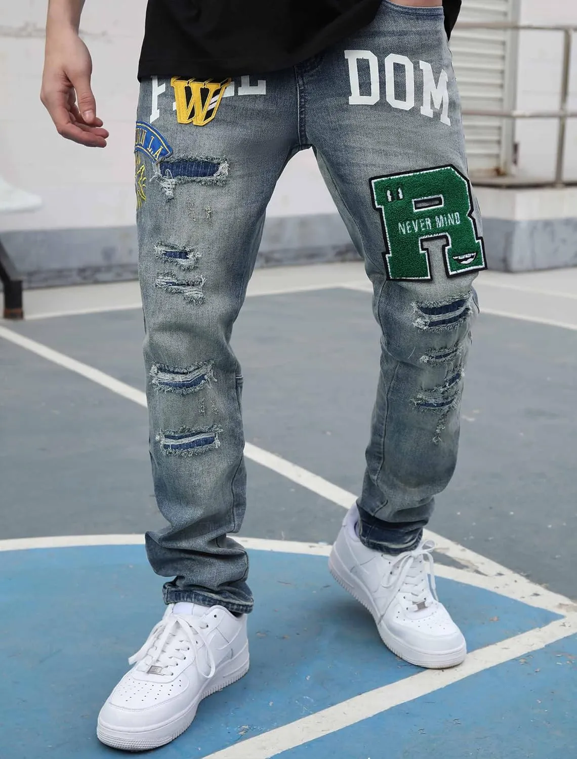 Men's Slim Fit Jeans Skinny Stretch Ripped Jeans Streetwear Distressed Destoryed Denim Pants