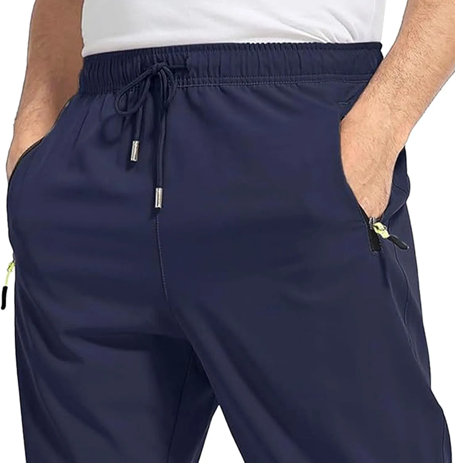 Men's Slim Fit Stretch Hiking Pants Drawstring Casual Jogger Trousers Elastic Waist Outdoor Summer Pants